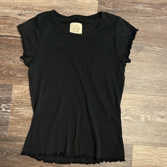 Chaser Tops - Chaser Black Lettuce Trim Tee